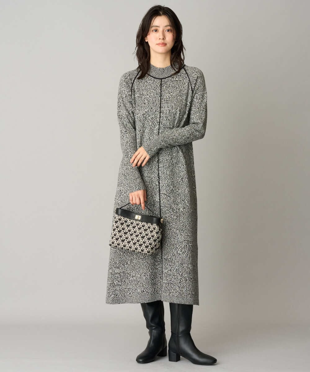 PHAAG16390 GEORGES RECH(小さいサイズ)(メゾン ドゥ サンク) ラグランスリーブセミハイネックニットワンピース ブラック