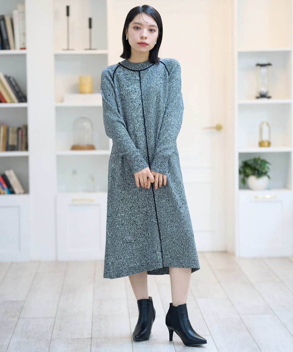 PHAAG16390 GEORGES RECH(小さいサイズ)(メゾン ドゥ サンク) ラグランスリーブセミハイネックニットワンピース ブラック