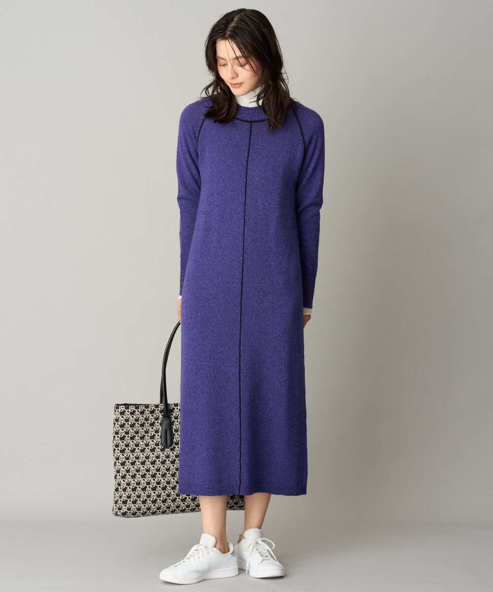 PHAAG16390 GEORGES RECH(小さいサイズ)(メゾン ドゥ サンク) ラグランスリーブセミハイネックニットワンピース ブラック