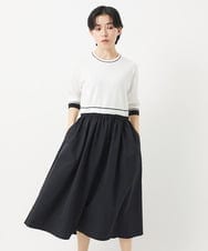 PHAGB45360 GEORGES RECH(小さいサイズ)(メゾン ドゥ サンク) タフタドッキング配色ボーダーニットワンピース ブラック