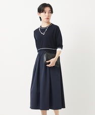 PHAGB45360 GEORGES RECH(小さいサイズ)(メゾン ドゥ サンク) タフタドッキング配色ボーダーニットワンピース ブラック