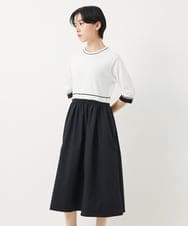 PHAGB45360 GEORGES RECH(小さいサイズ)(メゾン ドゥ サンク) タフタドッキング配色ボーダーニットワンピース ブラック