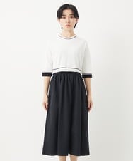 PHAGB45360 GEORGES RECH(小さいサイズ)(メゾン ドゥ サンク) タフタドッキング配色ボーダーニットワンピース ブラック