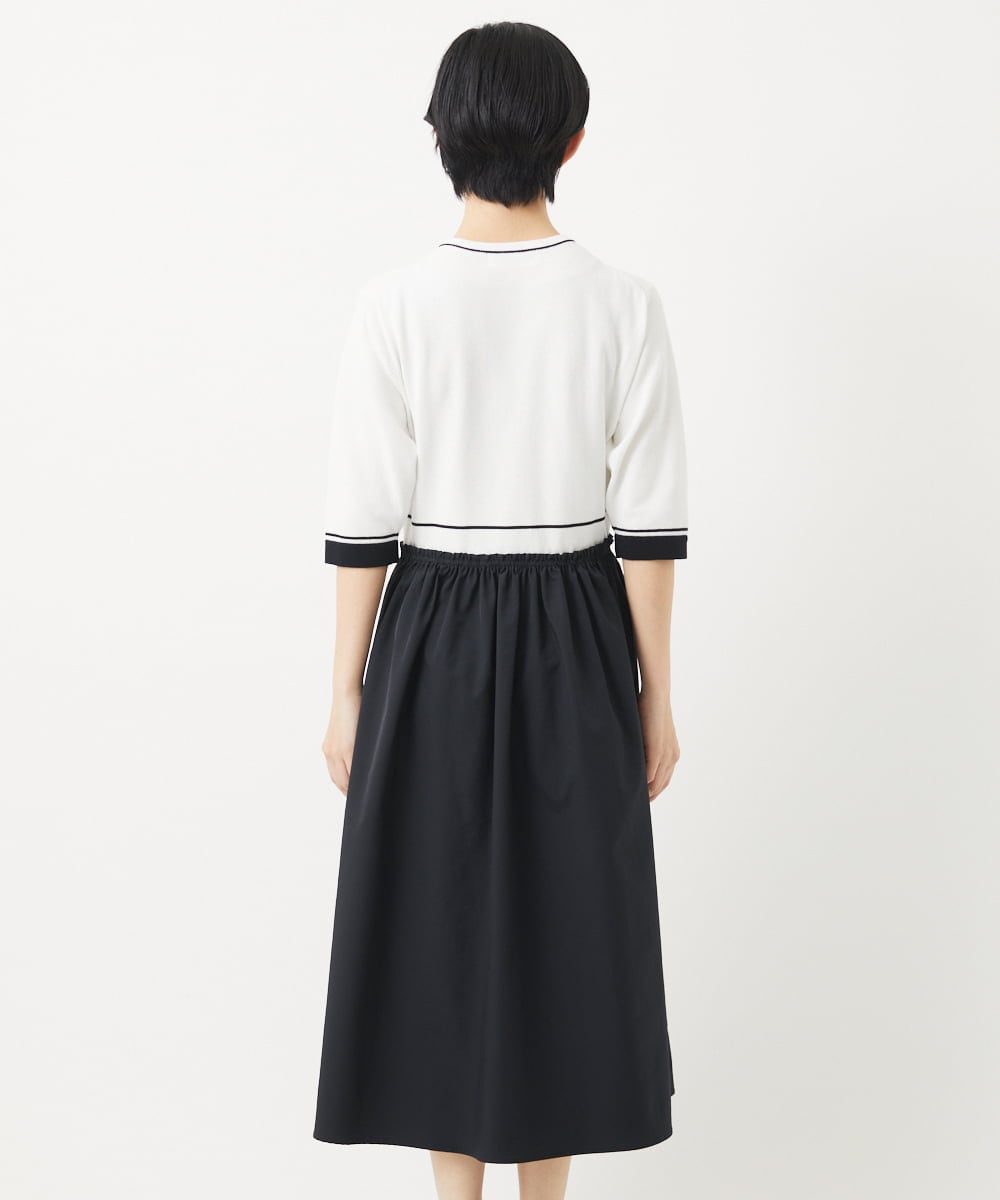 PHAGB45360 GEORGES RECH(小さいサイズ)(メゾン ドゥ サンク) タフタドッキング配色ボーダーニットワンピース ブラック