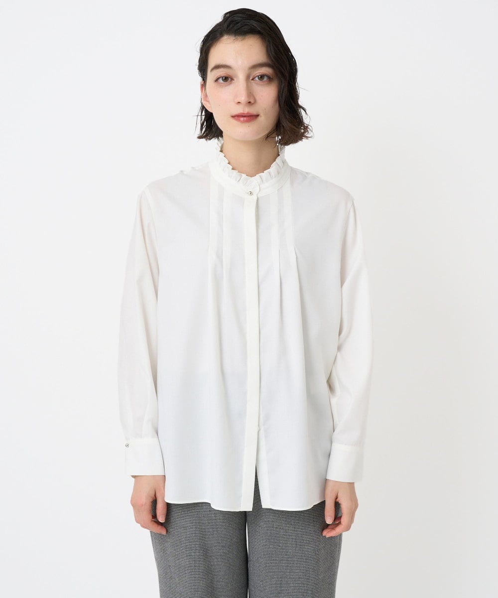 PHBAD37240 GEORGES RECH(小さいサイズ)(メゾン ドゥ サンク) [日本製]ロマンティックタックフリルブラウス ホワイト