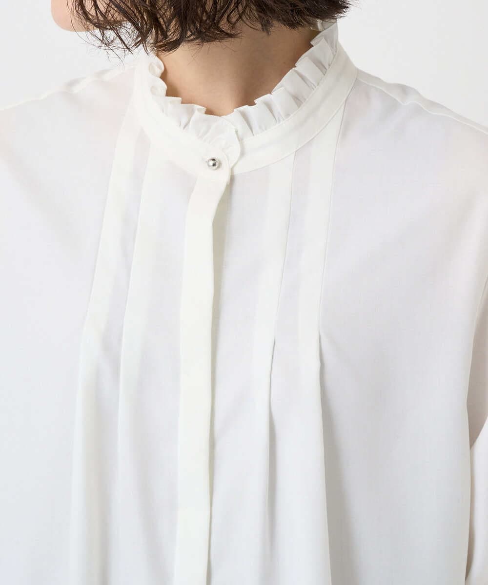 PHBAD37240 GEORGES RECH(小さいサイズ)(メゾン ドゥ サンク) [日本製]ロマンティックタックフリルブラウス ホワイト