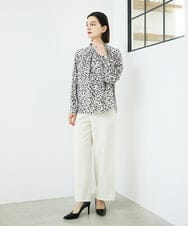 PHBCD49290 GEORGES RECH(小さいサイズ)(メゾン ドゥ サンク)  [日本製/セットアップ対応]レオパードロールネックブラウス ライトグレー