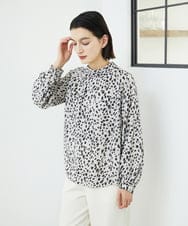 PHBCD49290 GEORGES RECH(小さいサイズ)(メゾン ドゥ サンク)  [日本製/セットアップ対応]レオパードロールネックブラウス ライトグレー