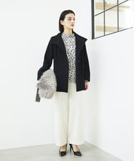 PHBCD49290 GEORGES RECH(小さいサイズ)(メゾン ドゥ サンク)  [日本製/セットアップ対応]レオパードロールネックブラウス ライトグレー