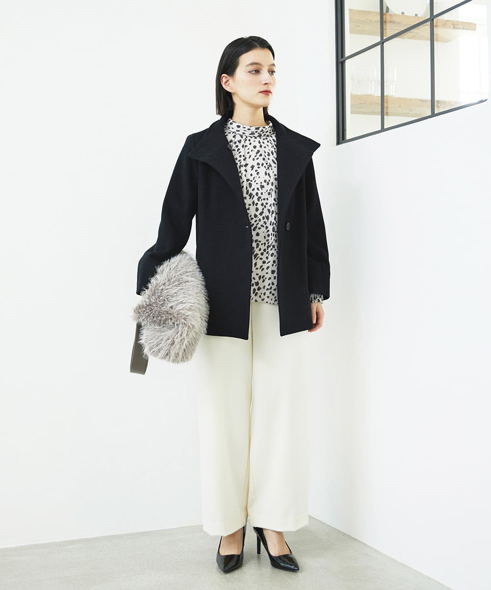 PHBCD49290 GEORGES RECH(小さいサイズ)(メゾン ドゥ サンク)  [日本製/セットアップ対応]レオパードロールネックブラウス ライトグレー