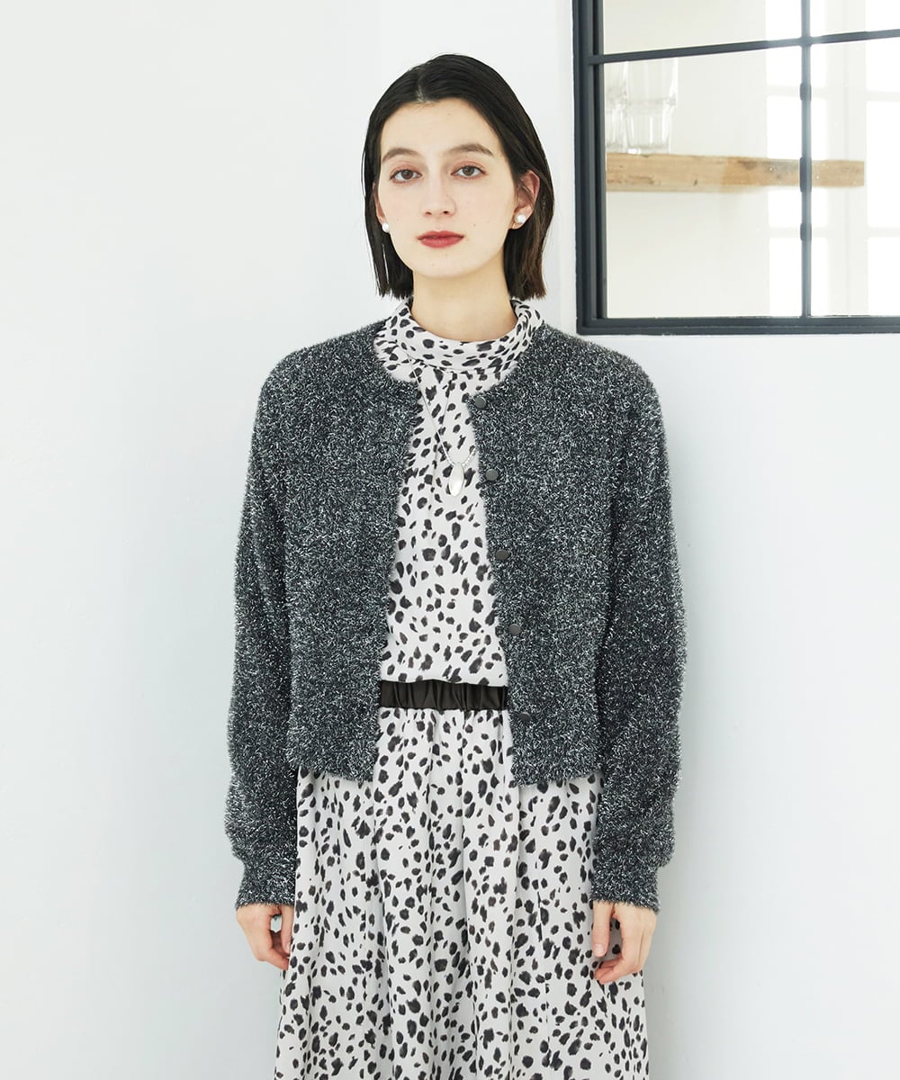 PHBCD49290 GEORGES RECH(小さいサイズ)(メゾン ドゥ サンク)  [日本製/セットアップ対応]レオパードロールネックブラウス ライトグレー