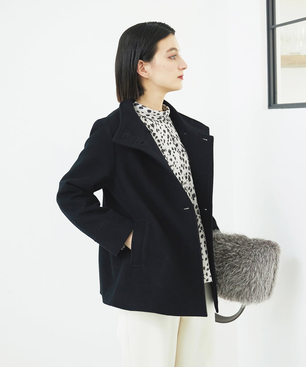 PHBCD49290 GEORGES RECH(小さいサイズ)(メゾン ドゥ サンク)  [日本製/セットアップ対応]レオパードロールネックブラウス ライトグレー