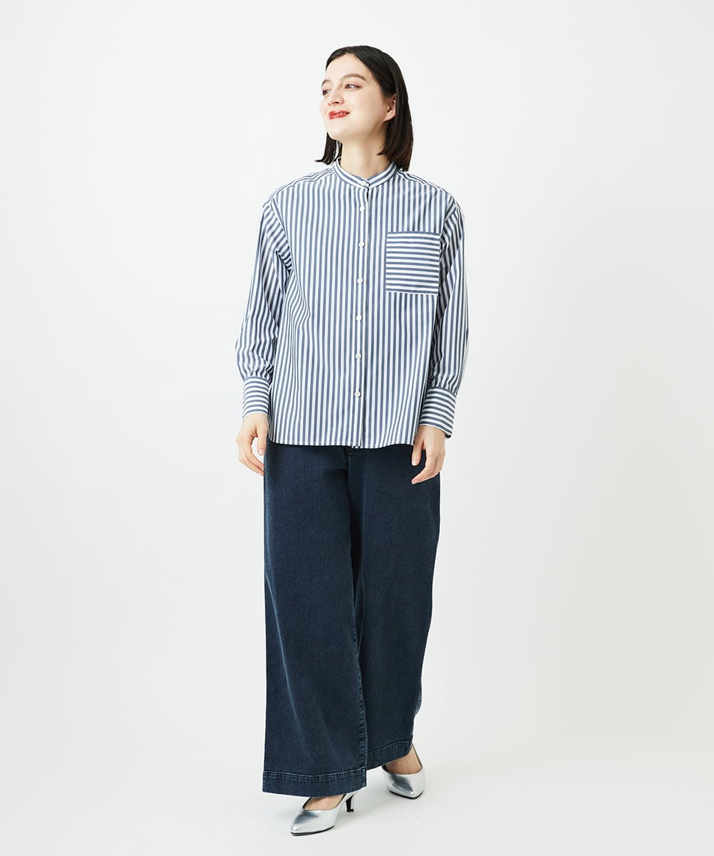 PHBEE05230 GEORGES RECH(小さいサイズ)(メゾン ドゥ サンク) [日本製]バンドカラーシャツ ネイビー