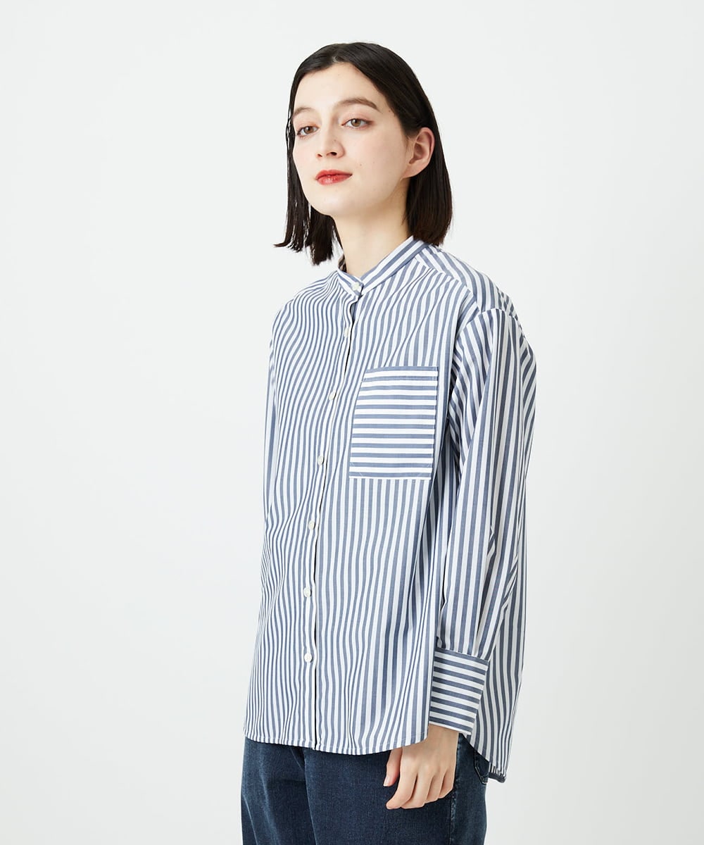 PHBEE05230 GEORGES RECH(小さいサイズ)(メゾン ドゥ サンク) バンドカラーシャツ ネイビー