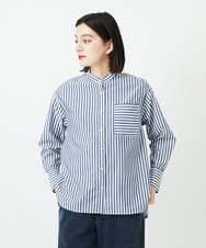 PHBEE05230 GEORGES RECH(小さいサイズ)(メゾン ドゥ サンク) [日本製]バンドカラーシャツ ネイビー