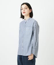 PHBEE05230 GEORGES RECH(小さいサイズ)(メゾン ドゥ サンク) [日本製]バンドカラーシャツ ネイビー