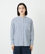 PHBEE05230 GEORGES RECH(小さいサイズ)(メゾン ドゥ サンク) [日本製]バンドカラーシャツ ネイビー