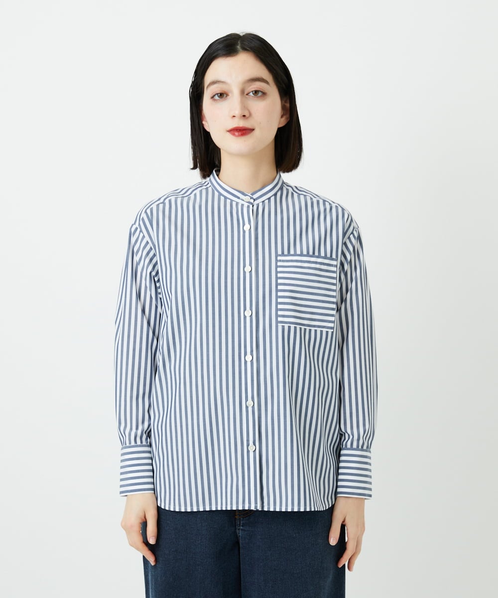 PHBEE05230 GEORGES RECH(小さいサイズ)(メゾン ドゥ サンク) [日本製]バンドカラーシャツ ネイビー