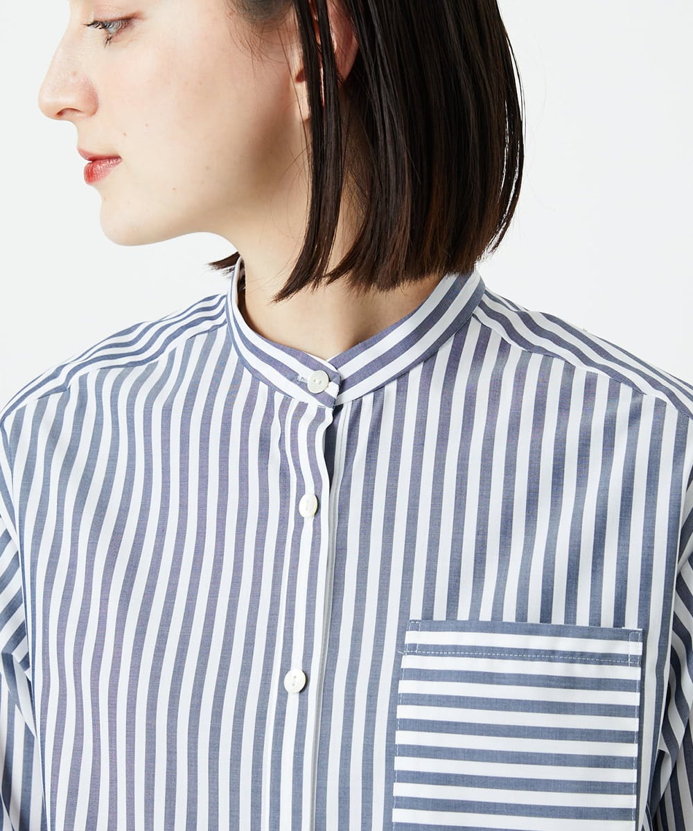 PHBEE05230 GEORGES RECH(小さいサイズ)(メゾン ドゥ サンク) バンドカラーシャツ ネイビー