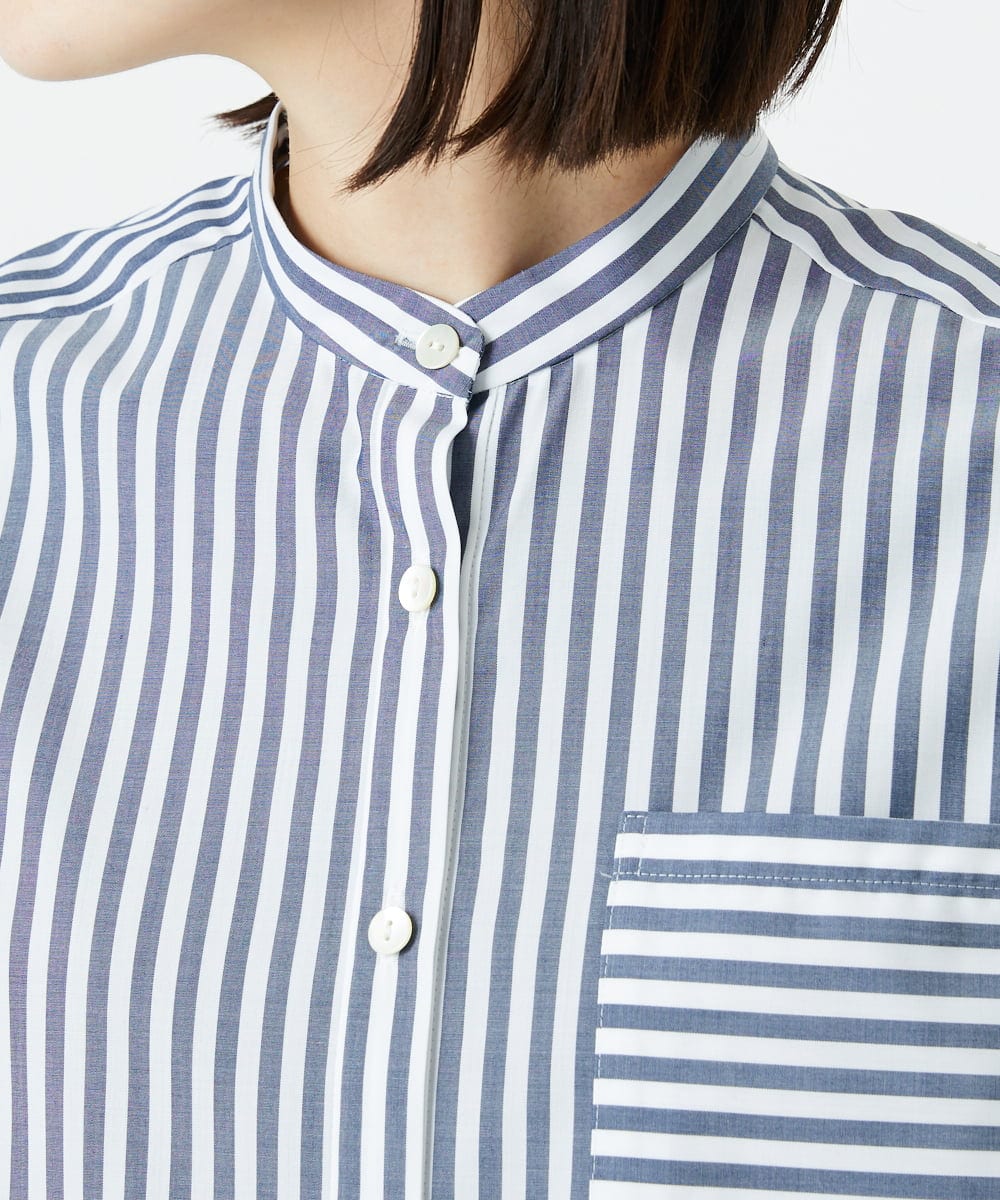 PHBEE05230 GEORGES RECH(小さいサイズ)(メゾン ドゥ サンク) [日本製]バンドカラーシャツ ネイビー