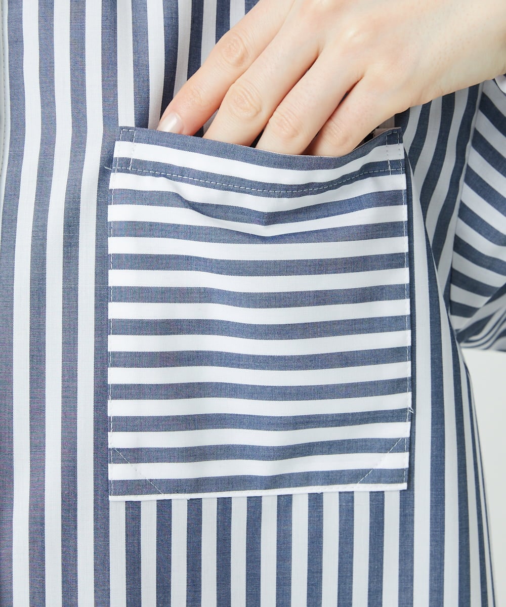 PHBEE05230 GEORGES RECH(小さいサイズ)(メゾン ドゥ サンク) [日本製]バンドカラーシャツ ネイビー