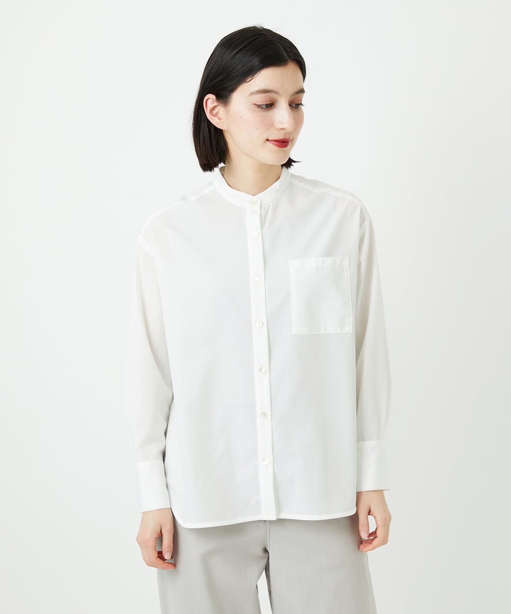PHBEE05230 GEORGES RECH(小さいサイズ)(メゾン ドゥ サンク) [日本製]バンドカラーシャツ ホワイト