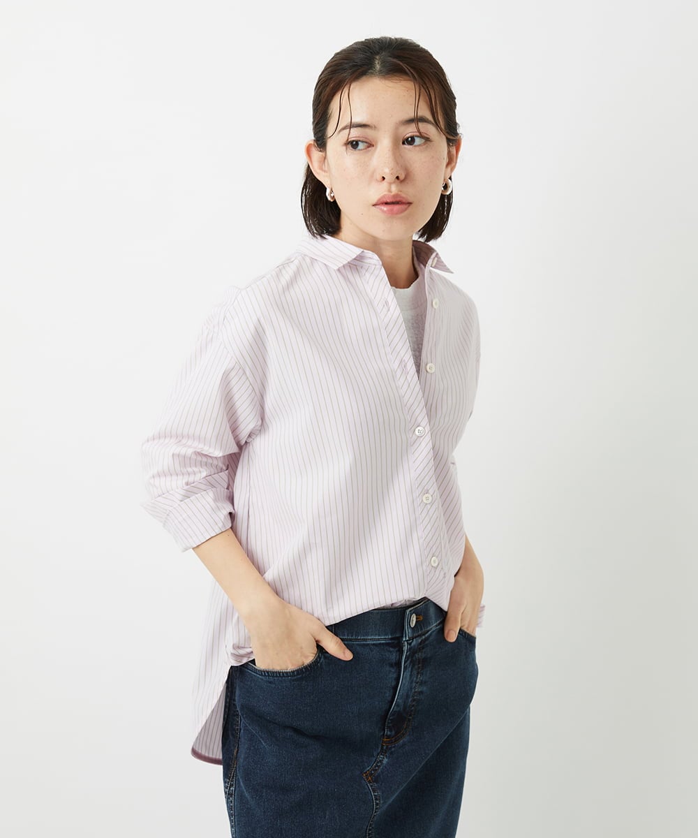 PHBEF31230 GEORGES RECH(小さいサイズ)(メゾン ドゥ サンク)  [日本製]コットンブロードストライプシャツ ピンク