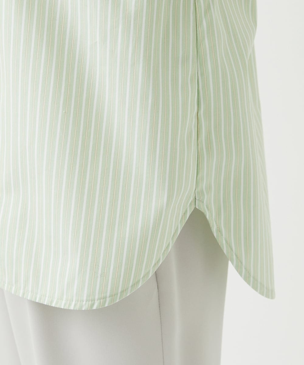 PHBEF31230 GEORGES RECH(小さいサイズ)(メゾン ドゥ サンク)  [日本製]コットンブロードストライプシャツ グリーン