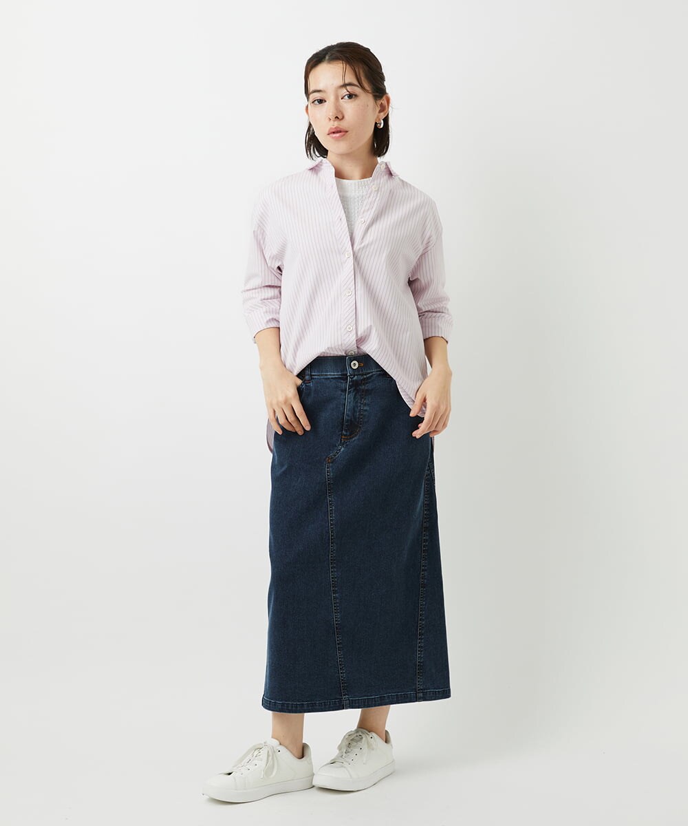 PHBEF31230 GEORGES RECH(小さいサイズ)(メゾン ドゥ サンク)  [日本製]コットンブロードストライプシャツ グリーン