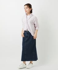 PHBEF31230 GEORGES RECH(小さいサイズ)(メゾン ドゥ サンク)  [日本製]コットンブロードストライプシャツ グリーン