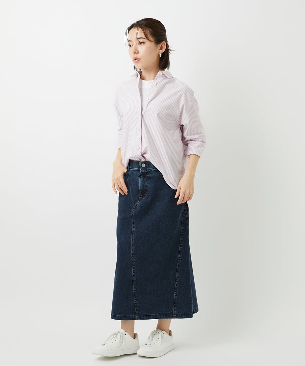 PHBEF31230 GEORGES RECH(小さいサイズ)(メゾン ドゥ サンク)  [日本製]コットンブロードストライプシャツ グリーン