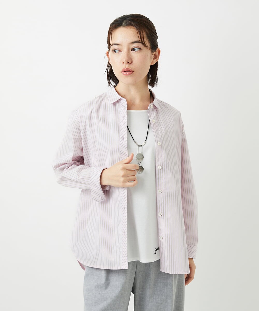 PHBEF31230 GEORGES RECH(小さいサイズ)(メゾン ドゥ サンク)  [日本製]コットンブロードストライプシャツ グリーン