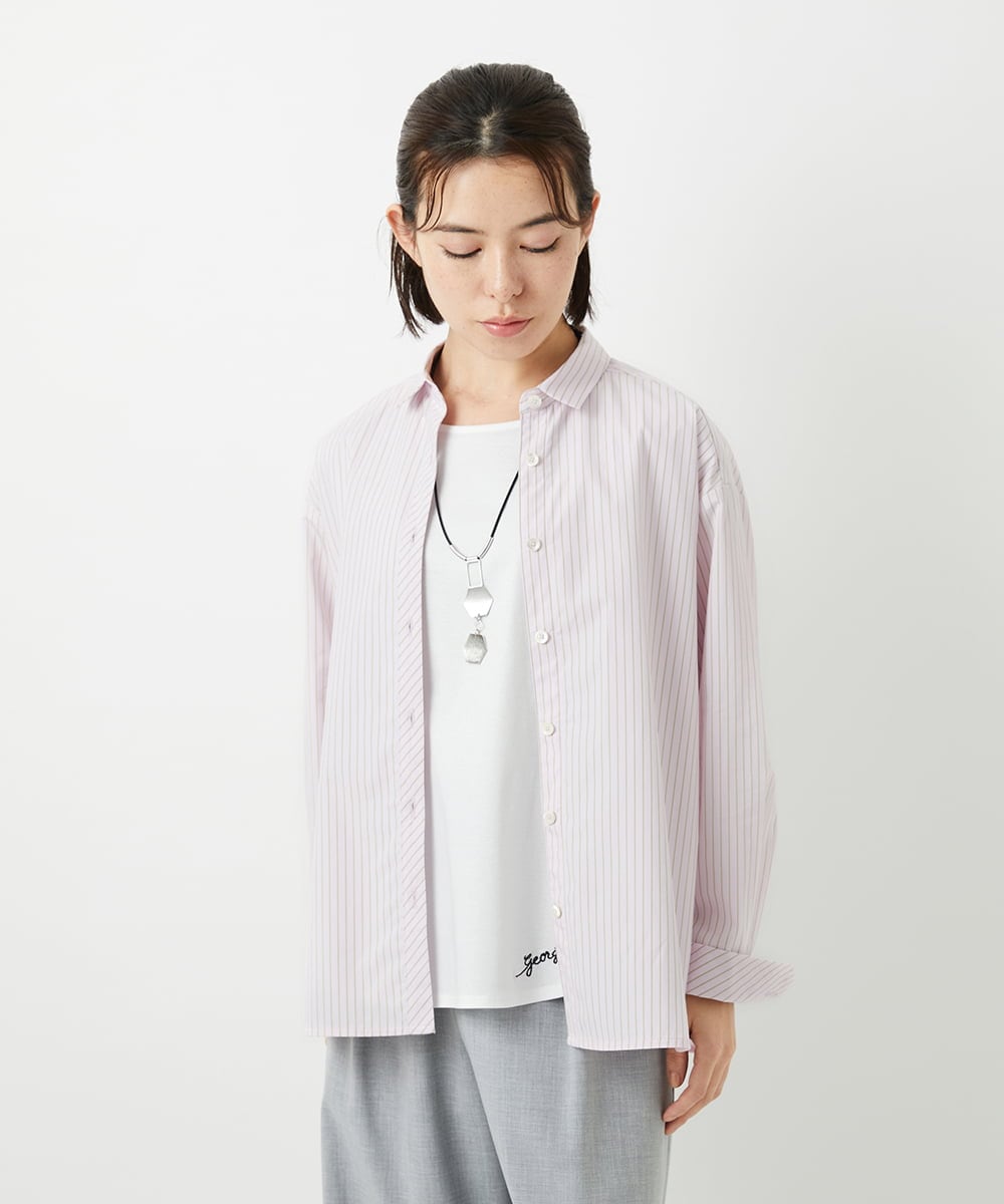 PHBEF31230 GEORGES RECH(小さいサイズ)(メゾン ドゥ サンク)  [日本製]コットンブロードストライプシャツ グリーン