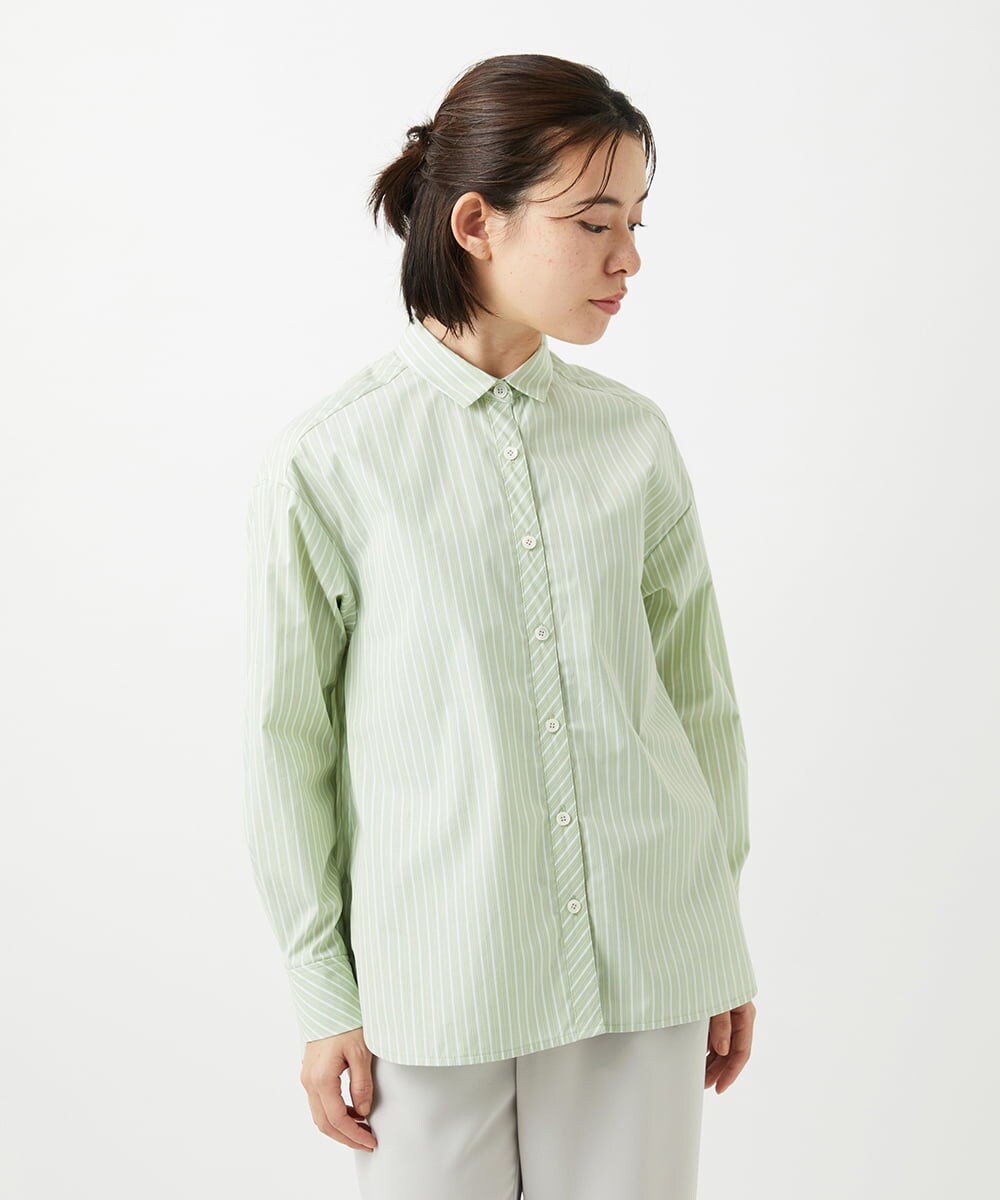 PHBEF31230 GEORGES RECH(小さいサイズ)(メゾン ドゥ サンク)  [日本製]コットンブロードストライプシャツ グリーン