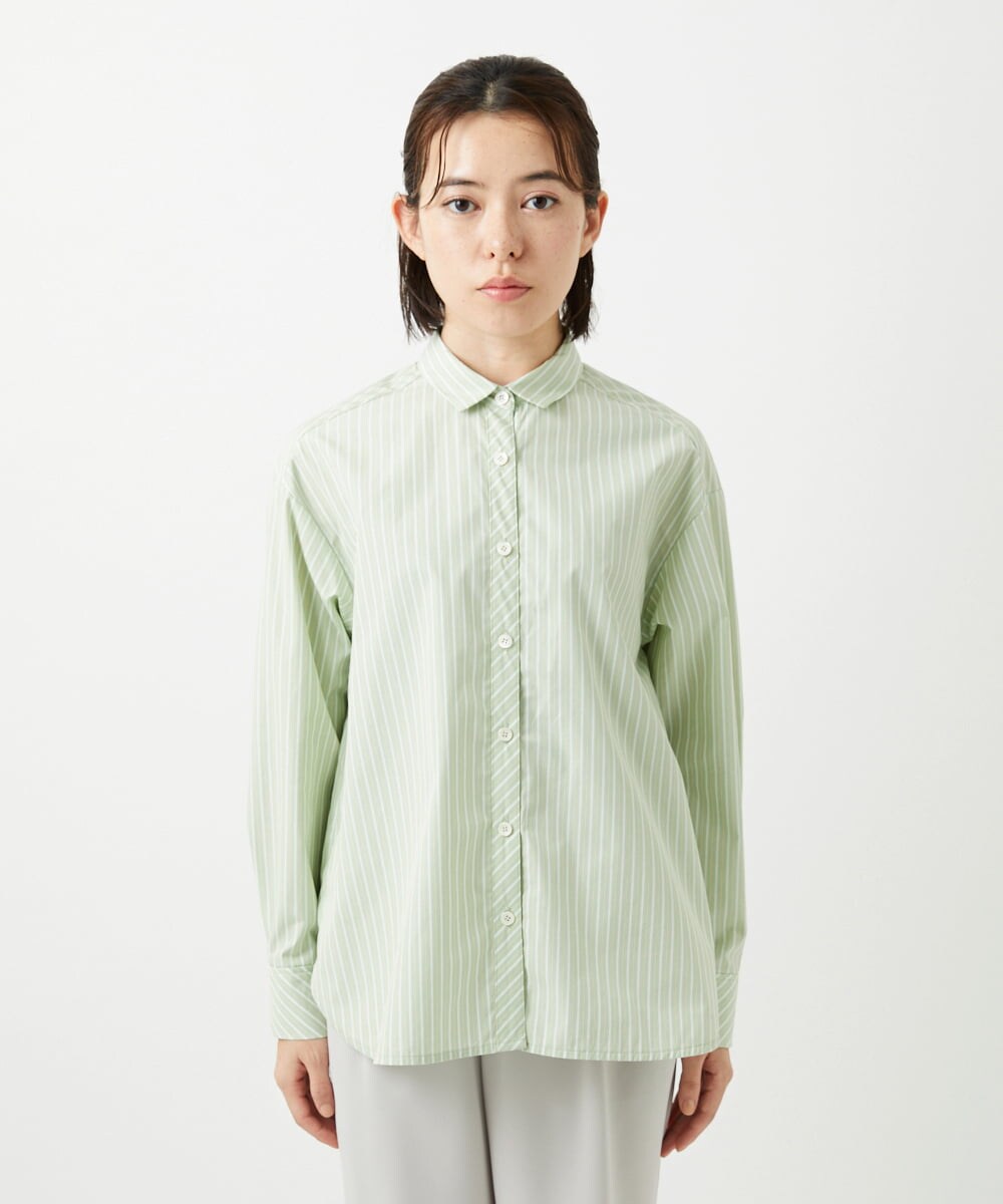 PHBEF31230 GEORGES RECH(小さいサイズ)(メゾン ドゥ サンク)  [日本製]コットンブロードストライプシャツ グリーン