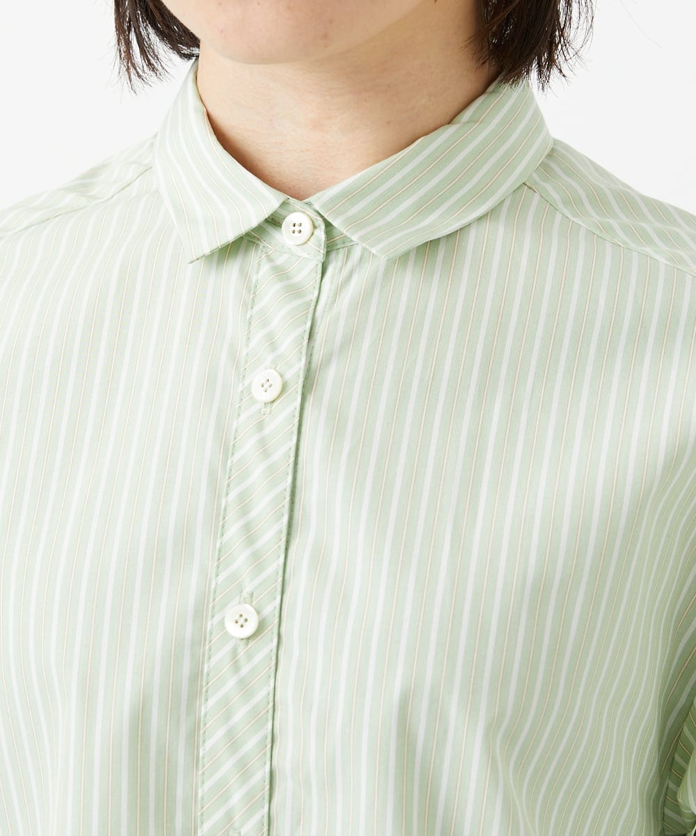 PHBEF31230 GEORGES RECH(小さいサイズ)(メゾン ドゥ サンク)  [日本製]コットンブロードストライプシャツ グリーン