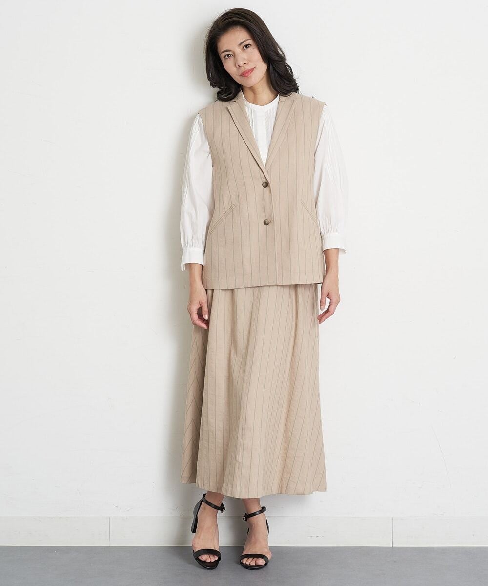 PHBET25390 GEORGES RECH(小さいサイズ)(メゾン ドゥ サンク) [セットアップ対応]リネンへリンボンストライプジレ オフホワイト