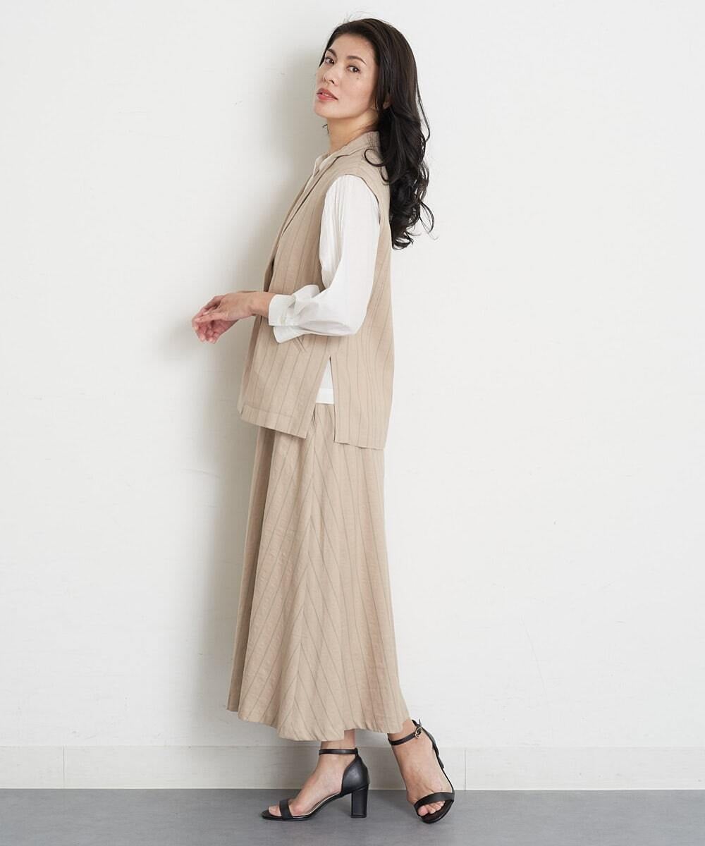 PHBET25390 GEORGES RECH(小さいサイズ)(メゾン ドゥ サンク) [セットアップ対応]リネンへリンボンストライプジレ オフホワイト