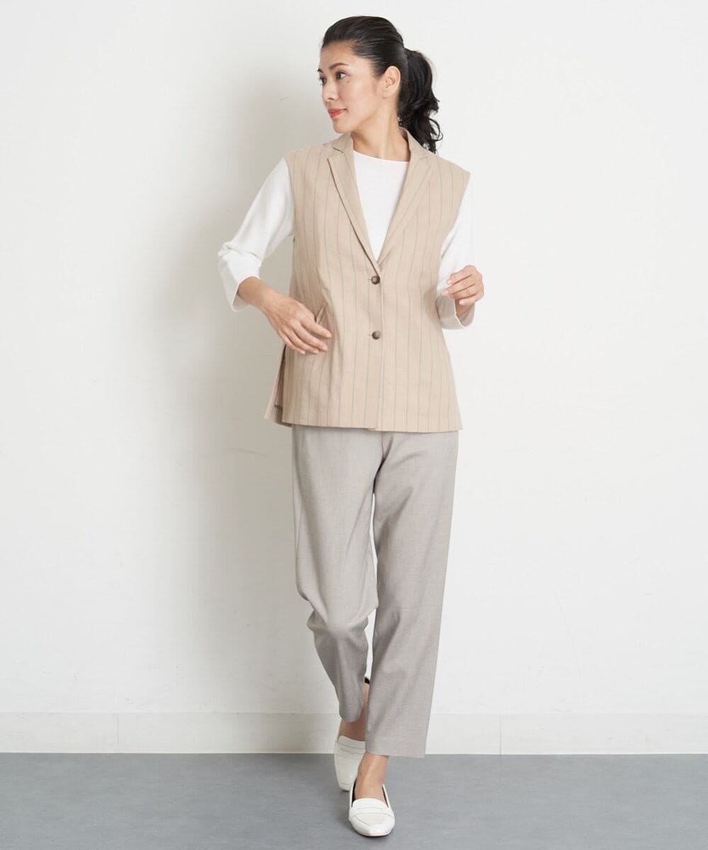 PHBET25390 GEORGES RECH(小さいサイズ)(メゾン ドゥ サンク) [セットアップ対応]リネンへリンボンストライプジレ オフホワイト