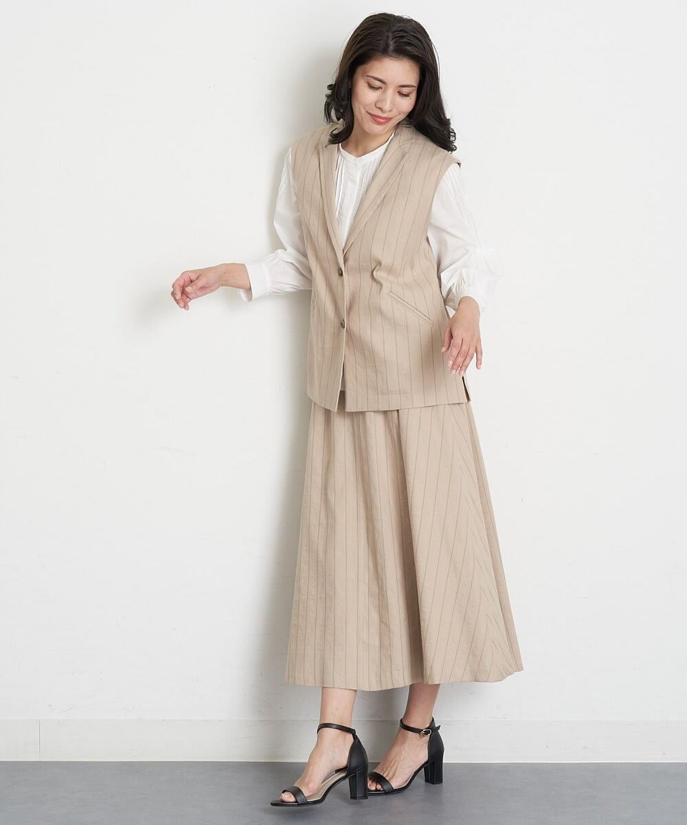 PHBET25390 GEORGES RECH(小さいサイズ)(メゾン ドゥ サンク) [セットアップ対応]リネンへリンボンストライプジレ オフホワイト