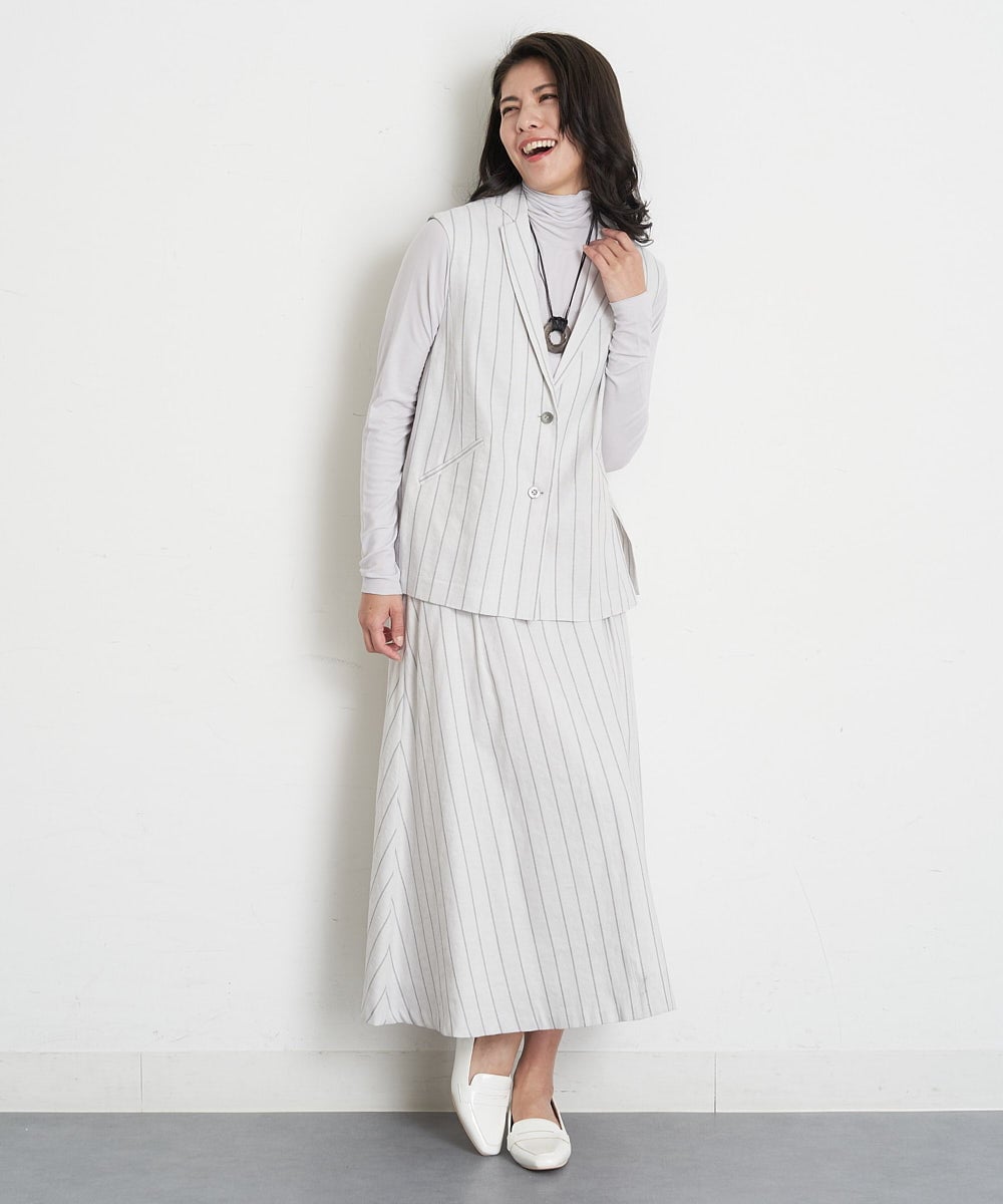 PHBET25390 GEORGES RECH(小さいサイズ)(メゾン ドゥ サンク) [セットアップ対応]リネンへリンボンストライプジレ オフホワイト