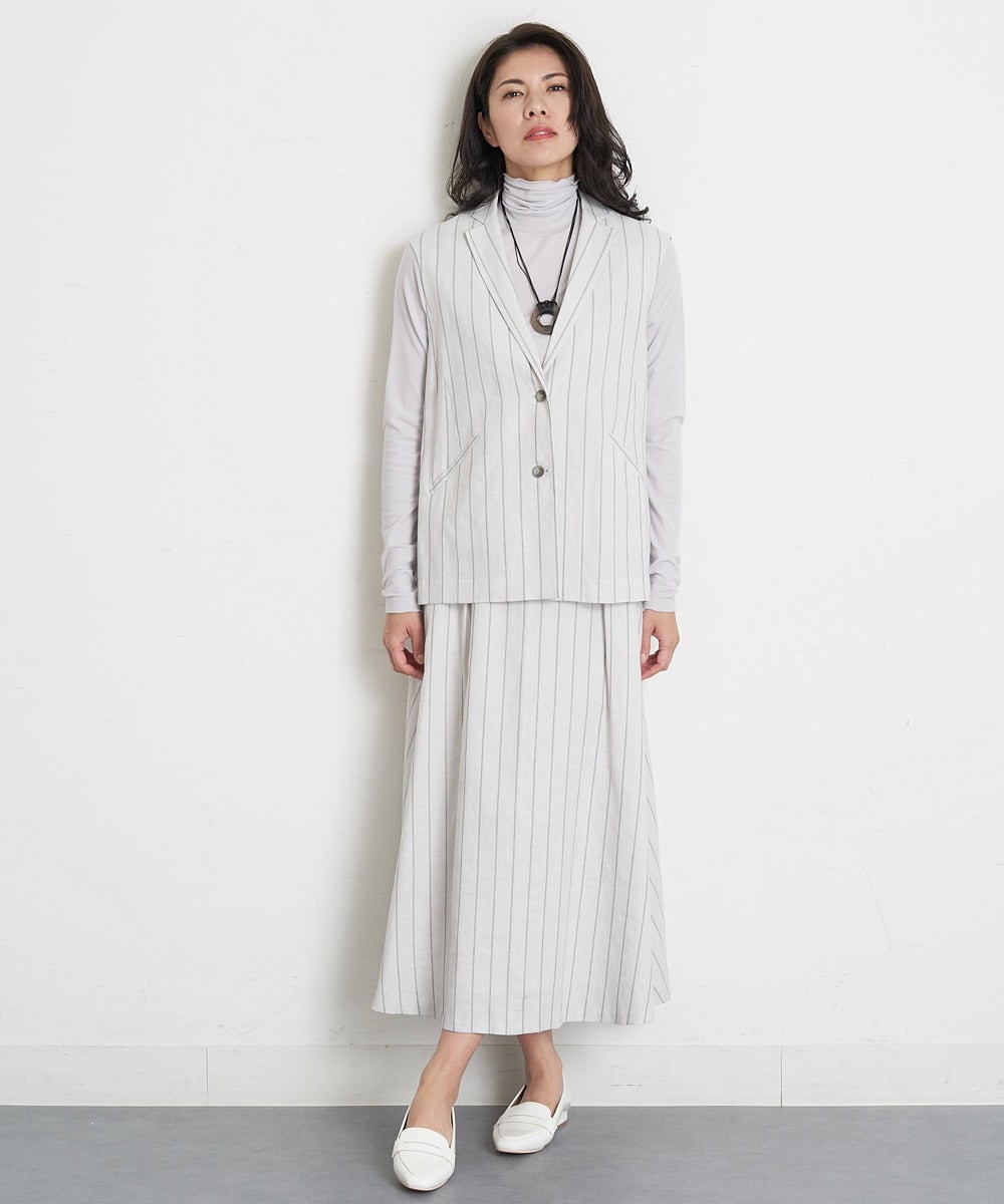 PHBET25390 GEORGES RECH(小さいサイズ)(メゾン ドゥ サンク) [セットアップ対応]リネンへリンボンストライプジレ オフホワイト