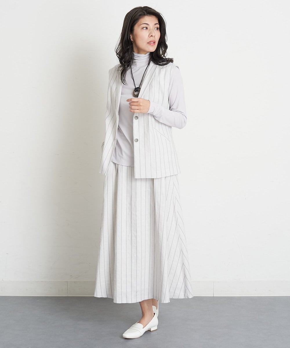 PHBET25390 GEORGES RECH(小さいサイズ)(メゾン ドゥ サンク) [セットアップ対応]リネンへリンボンストライプジレ オフホワイト