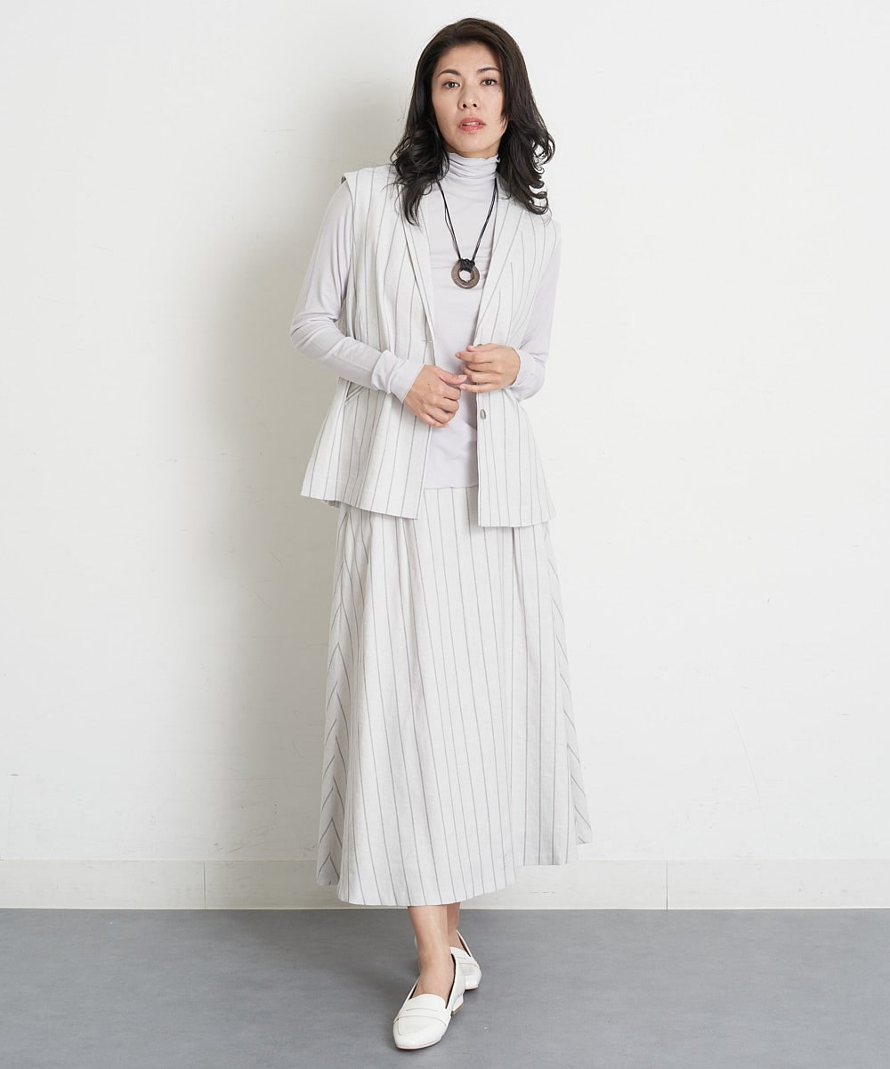 PHBET25390 GEORGES RECH(小さいサイズ)(メゾン ドゥ サンク) [セットアップ対応]リネンへリンボンストライプジレ オフホワイト