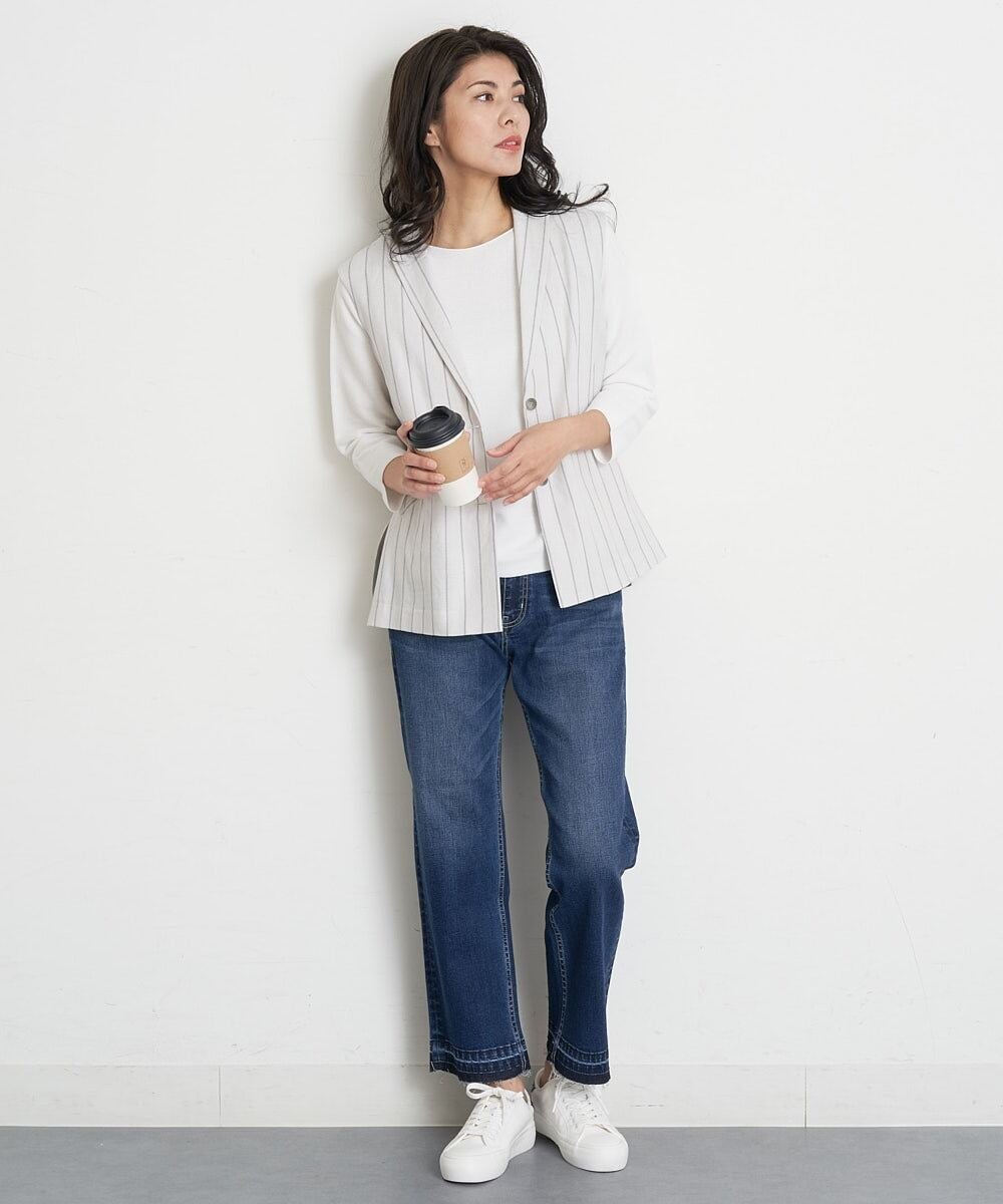 PHBET25390 GEORGES RECH(小さいサイズ)(メゾン ドゥ サンク) [セットアップ対応]リネンへリンボンストライプジレ オフホワイト