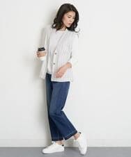 PHBET25390 GEORGES RECH(小さいサイズ)(メゾン ドゥ サンク) [セットアップ対応]リネンへリンボンストライプジレ オフホワイト