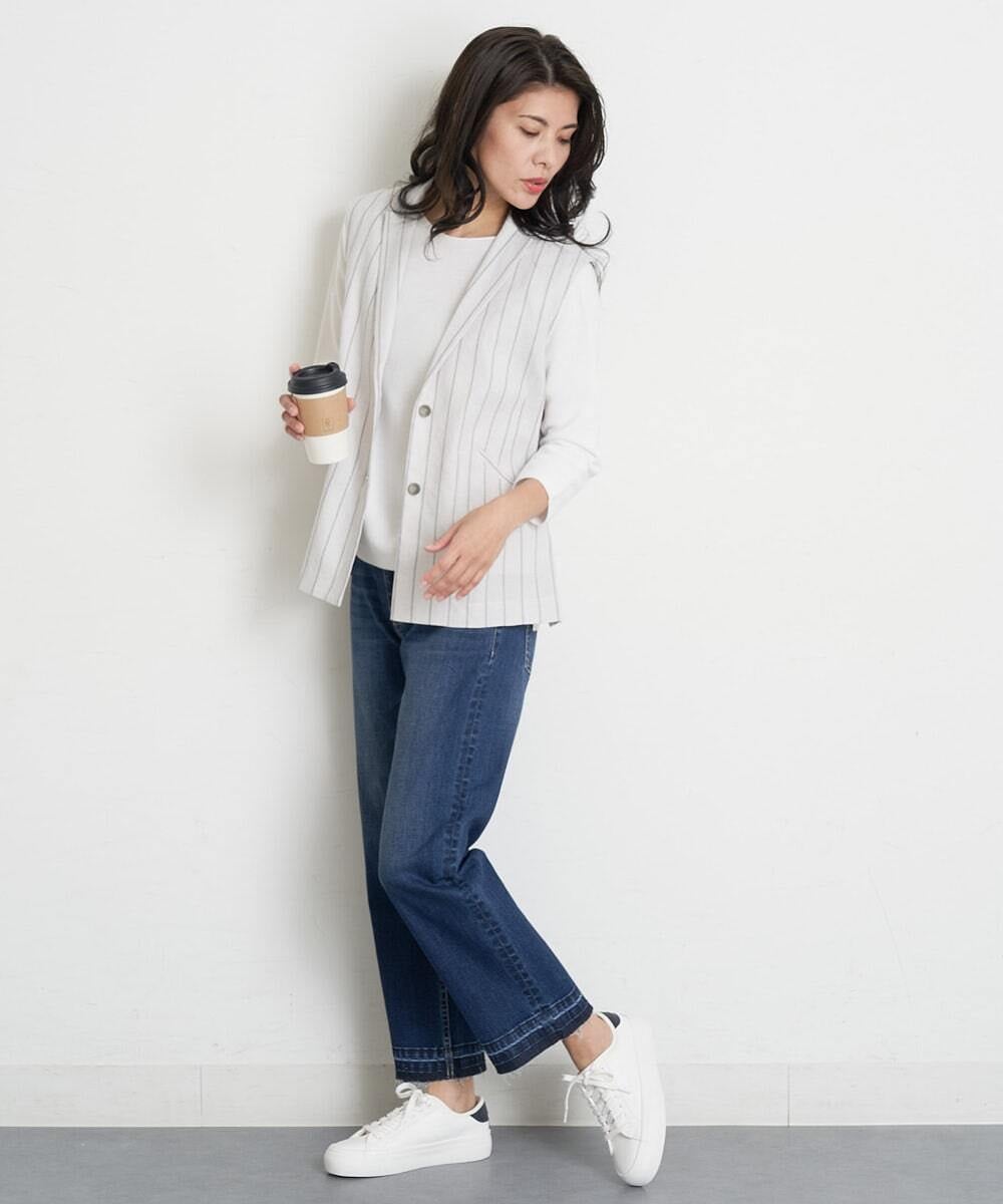 PHBET25390 GEORGES RECH(小さいサイズ)(メゾン ドゥ サンク) [セットアップ対応]リネンへリンボンストライプジレ オフホワイト