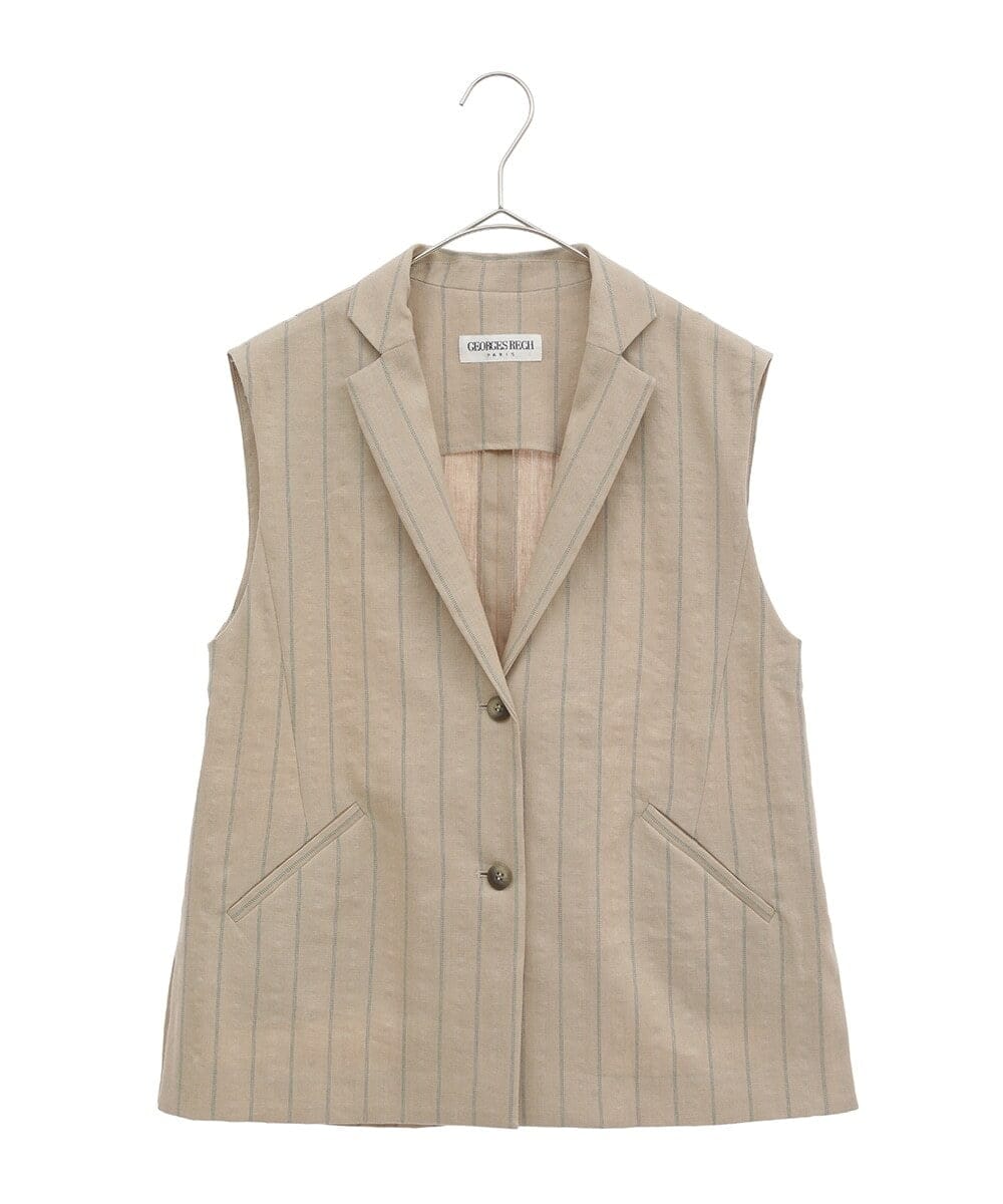 PHBET25390 GEORGES RECH(小さいサイズ)(メゾン ドゥ サンク) [セットアップ対応]リネンへリンボンストライプジレ オフホワイト