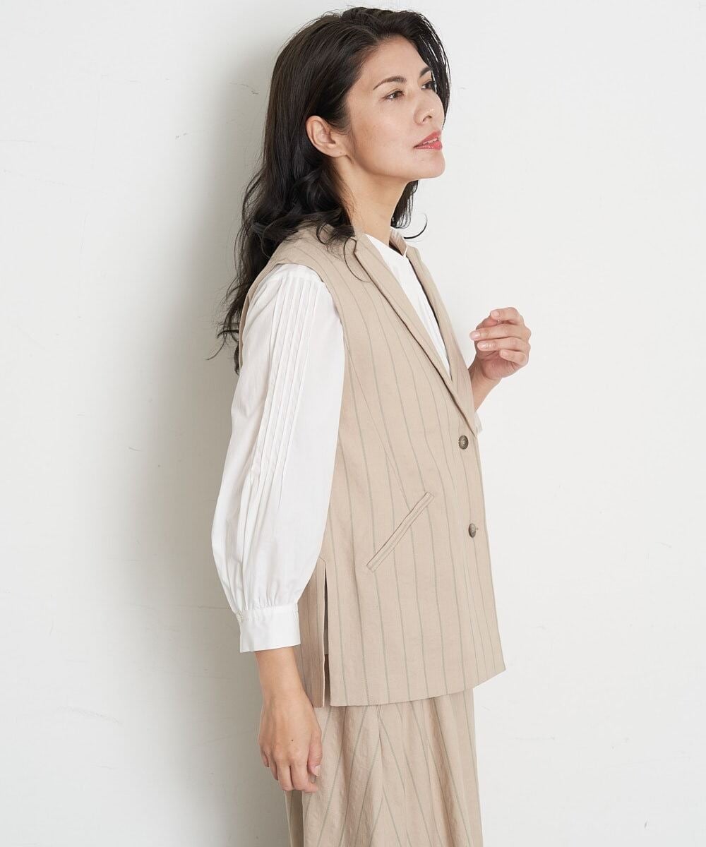 PHBET25390 GEORGES RECH(小さいサイズ)(メゾン ドゥ サンク) [セットアップ対応]リネンへリンボンストライプジレ オフホワイト