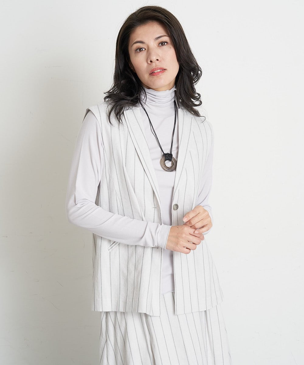 PHBET25390 GEORGES RECH(小さいサイズ)(メゾン ドゥ サンク) [セットアップ対応]リネンへリンボンストライプジレ オフホワイト